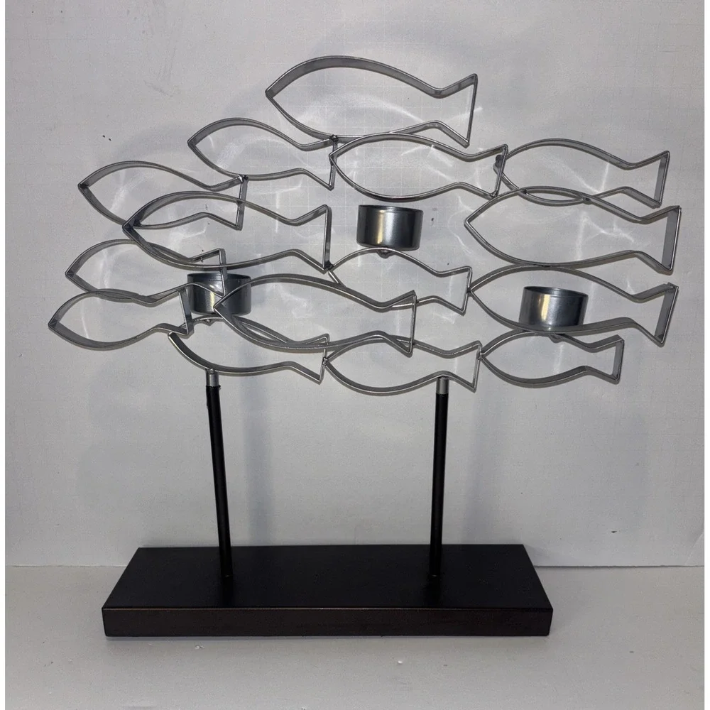 Vintage Large Metal Fish Sculpture Tea Light Candle Holder 14